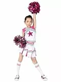 LOLANTA Mädchen Karneval Kostüm, Cheerleader kleid mit Pompoms und Socken, Mittelschule Cheerleading Uniform, Hellrosa, 6-7 Jahre, 130