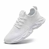 EGMPDA Schuhe Herren Sneaker Laufschuhe Turnschuhe Sportschuhe Herren Laufschuhe Outdoor Komfort Freizeit Gym Schuhe Atmungsaktiv EU Weiß 44