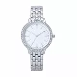 Comtex Damen-Armbanduhr mit Kristalllünette, silberfarbenes Edelstahlband, weißes Zifferblatt, Elegantes gewebtes Uhrenarmband, Silber, Modern