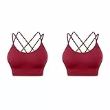 Klassische BHS für Damen 2er Set Damen Sport-BHS mit Polsterung für Yoga Workout Fitness eng anliegende Cropped Tops weichem Material 2Stücke (Rot, XL)