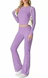 IWOLLENCE Hausanzug Damen Jogginganzug Set Lounge Set 2 Teiler Sportanzug Damen Y2K Outfit Homewear mit Crop Top und Schlaghosen (Lila, S)