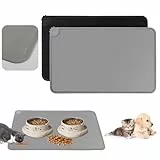 FHISKUNYU 2er Set Silikon-Futtermatten für Hunde und Katzen | 48 x 30 cm | wasserdichte & rutschfeste Unterlage | Leicht zu reinigen | Schwarz & Grau