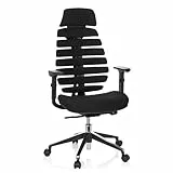 hjh OFFICE Profi Bürostuhl ergonomisch Ergo LINE II PRO Stoff Schwarz, Drehstuhl mit Kopfstütze, höhenverstellbare Armlehnen, Schwarz