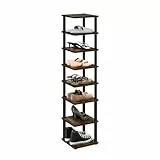 Furinno Turn-N-Tube 8-stufig Vertikaler, platzsparender, freistehender Schuhturm, Schuhregal für den Eingangsbereich, Bernsteinkiefer/Schwarz