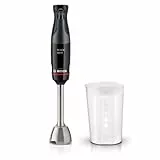 Bosch Stabmixer ErgoMaster Serie 4, einhändig bedienbar, Edelstahl-Klingen, langlebig, verschleißfreie Keramik-Kupplung, Mixbecher, Einschaltsperre, 1000 W, schwarz, MSM4B610