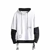 GURUNVANI Kontrastfarbe Pullover Hoodie Herren Patchwork Hoodies Männer, Weiß, M