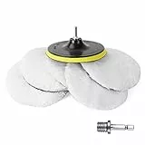 URAQT Auto Polierhaube, 5 Stück ø 150mm Wolle Polierteller Set mit Einem 6-Winkel Griff Polierfell Pad für M10 M14 Bohrer Adapter