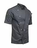 strongAnt Kochjacke Herren Kurzarm XLAnce Stretch – Slim Fit, mit Druckknöpfen, atmungsaktiv & pflegeleicht – Kochjacke für Gastronomie, Küche & Bäckerei – Grau L