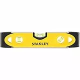 Stanley Torpedo-Wasserwaage 0-43-511 (23cm Länge, Kunststoff mit Aluminiumrahmen, magnetisch, mit V-Naht, je 1x horizontale, vertikale & 45° Libelle, Genauigkeit: +/- 1,5 mm/m)