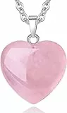 XIANNVXI Liebe Kette Silber Rosenquarz Herz Anhänger Kristalle Herzkette Edelsteine Halskette Damen Reiki Schmuck Valentinstag Geschenke für Frauen