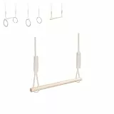 MAMOI® Trapez schaukel, Turnringe aus Holz, Turngeräte für Kinder Indoor und Outdoor, Ringe schaukel, Turnen mit Holzschaukel, Gymnastikringe und Trapezstange