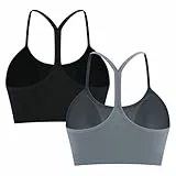 ANGOOL Sport BH Damen ohne Bügel Racerback Spaghetti Träger Sport Bustier Damen Gepolstert Seamless Y-Rücken Abnehmbare Cup für Low-Impact Training, Schwarz+Grau, S