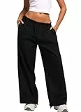 Navneet Cargohose Damen Baggy Jogginghose Y2K Low Waist Hose Weites Bein Parachute Pants Streetwear Hip Hop Schwarz L