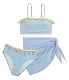 SEAUR Mädchen Bikini Set mit Mesh Rock 3 Teilig Badebekleidung Gepolstert Muschel-Deko Modisch Badeanzug Kinder Teenager Bademode 11 Jahre