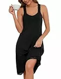 Crewhpo Nachthemd Damen Ärmelloses Nachtwäsche Baumwolle Spitze Nachtkleid Kurz mit V-Ausschnitt Schlafshirt Loungewear Sexy für Frauen Bequeme Sleepshirt Einfarbiger