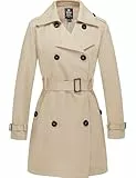 Wantdo Damen Trenchcoat Lang Mantel Frühling Winddicht Sommermantel Übergang Elegant Mäntel Frühlingsmantel Schulterklappen mit Gürtel Slim Fit Jacken Khaki 36