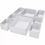 Puricon 8er-Set Aufbewahrungsbox Stoff Schubladen-Organizer Ordnungssystem für Kleidung faltbare Aufbewahrungskisten Set Boxen für Kleiderschrank Schlafzimmer -Weiß