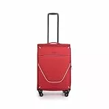 Stratic Strong Koffer Weichschale Reisekoffer Trolley Rollkoffer Handgepäck, TSA Kofferschloss, 4 Rollen, Erweiterbar, Größe M, Rot