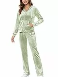 MessBebe Trainingsanzug Damen Hausanzug Set Jogginganzug Velours Sportanzug Freizeitanzug 2 Teilig Kapuzenjacke Langarm Zipper Lange Sporthose für Frühling