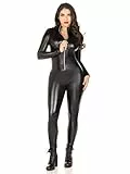 LEG AVENUE 85047 - Wet Look Catsuit Kostüm, Größe XL (EUR 44-46), Schwarz, Dessous Damen Reizwäsche