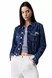 Calvin Klein Damen Jeansjacke Cropped 90'S Denim Trucker mit Brusttaschen, Blau (Denim Medium), M