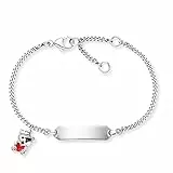 Herzengel Mädchen Kinder Armband aus Sterling Silber und einem Teddybär Anhänger mit rotem Emaille Herz - Gravurplatte - Karabinerverschluss - längenverstellbar - nickelfrei