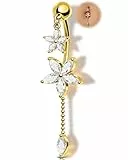 OUFER 14G 10 mm Gold Bauchnabelpiercing Schmuck Blume Bauchnabelring Chirurgenstahl 316L Piercing Bauchnabel mit Anhänger Klar CZ Belly Button Piercing für Frauen