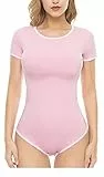 CutiePlusU Baumwolle Knopf im Schritt Bodysuits Erwachsene Strampler Basics Onesie Pink XL
