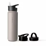 Vinsun Edelstahl Trinkflasche 750ml - Strohhalm, Trinköffnung, Drehverschluss - auslaufsicher, Kohlensäure geeignet - Thermosflasche Sport, Schule