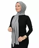 Prien Hijab Kopftuch Für Damen, Frauen Schal Kleider, Modern Kopftücher Weicher Jersey, Muslim Kleid Türkisch Premium Gebetskopftuch, Umrah Geschenk, Hijab Set (Grau)