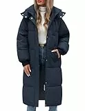 Vancavoo Wintermäntel Damen Lang Daunenmantel Winter Winterjacke Warm Steppmantel Jacke Mantel Daunenjacke Steppjacke mit Kapuze,Marineblau,L