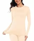 YADIFEN Thermounterwäsche Damen Thermo Oberteil Langarm Thermoshirt Warme Unterwäsche Winter Funktionsshirt Thermal Unterhemd mit Innenfleece (Beige,XL)