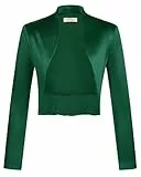 Belle Poque Damen Vintage Satin Bolero Lange Ärmel Offen Vorne Gerafften Saum Shrug für Abend Party