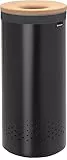 Brabantia - Wäschekorb - Quick-Drop-Öffnung - Perfekt sitzenden Baumwollwäschesack - Korrosionsfrei - Mit Belüftungslöcher - Korkdeckel - Wäschesammler - Matt Black - 35 L