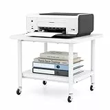 GIANTEX Druckertisch mit Rollen, Druckerständer Druckerwagen rollbar mit 2 Ebenen, Druckerschrank Rollcontainer Druckerhalter Holz, Drucker Beistelltisch, Druckerregal kleines Rollregal Rollwagen