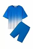 Arshiner Bekleidungssets für Mädchen Trainingsanzug Blau Weiß T Shirt mit Blau Shorts Kinder Sommer Outfit Sportliche Zweiteiler Set Modische Sommerbekleidung 150/11-12 jahre