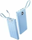 Coowisty 10000mAh Powerbank mit Integriertem Kabel, USB C Tragbares Ladegerät, 5 Ausgänge 2 Eingänge LED Display Externe Akkupack für Handys, Kompatibel mit iPhone, Samsung, Huawei und mehr (Blau)