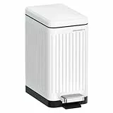 SONGMICS Kosmetikeimer, 10 Liter, Mülleimer Bad, mit Deckel, Tretmülleimer, Abfalleimer klein, schmal für kleine Räume, Stahl, Softclose, wolkenweiß LTB562W01