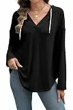 NANYUAYA Hoodie Damen Kapuzenpullover Oversize Freizeit Langarm Sweatshirt Pullover mit Tasche und Kordelzug Casual V Ausschnitt Oberteil Kapuzenpulli Herbst Winter Hoody Baumwolle Pulli