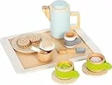 small foot Kaffee und Tee Set Kinderküche aus Holz, 15-TLG. Küchenspielzeug, Rollenspiel für Kinder ab 2 Jahren, 12484