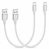 USB C Kabel Kurz Weiss, 30cm USB C auf USB A Nylon Schellladekabel USBC für Samsung Galaxy S25 S24 A56 A55 A16 A15 A35, für iPhone 15/16 Pro Max, Auto-Ladegerät, Android Auto