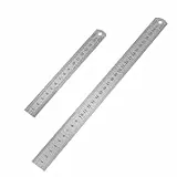 Siumir Metall Linea 2-teiliges Set, 15/30cm Lineal Stahl, Doppelseitenskala Kante, Edelstahl Lineal Messwerkzeug für Engineering, Schule, Büro, Zuhause