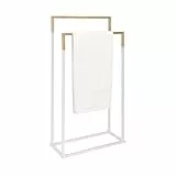 Relaxdays Handtuchständer, HxBxT: 86 x 44 x 21 cm, Metall, Bambus, 2 Stangen, stehender Handtuchhalter, weiß/Natur