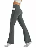 Glacspyg Damen Hose mit Taschen Yogahose Freizeit Jogginghose High Waist Sporthose Elastische Weite Bootcut Jazzpants Dunkelgrau S