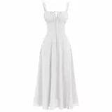 IBTOM CASTLE Damen-Korsettkleid, ärmellos, Spaghettiträger, Freizeitkleider, Boho-Stil, Schlitz, Schnürung, fließendes Midi-Bustier, Sommerkleid, Weiss/opulenter Garten, Groß