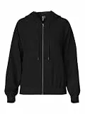 PIECES Damen Sweatshirt Pcchilli Ls Zip Hoodie Noos Bc Kapuze mit Kordelzug Ärmelbündchen und Saum liegen an Kängurutasche Schwarz M