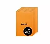 Rhodia 19660C - Packung mit 5 Notizblöcken geheftet No.19 A4+ 21x31,8cm 80 Blätter gelb liniert mit Rand 80g, Orange, 1 Pack