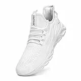 Linenghs Herren Schuhe Laufschuhe Turnschuhe Sportschuhe Sneaker Running Tennis Freizeit Straßenlaufschuhe Leichtgewichts Atmungsaktiv Walking Outdoor Fitness Jogging Weiß 42 EU