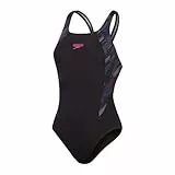 Speedo Damen Hyperboom Splice Muscleback Swimsuit | Classic Design | Quick Drying | Training | Fitness | Chlorine Resistant Badeanzug, Schwarz/Electric Pink/USA Charcoal, 68