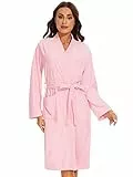 Ymmchy Weicher Bademantel Damen Frottee Morgenmantel Leichte Saunamantel Women Sauna Robe Rosa L
